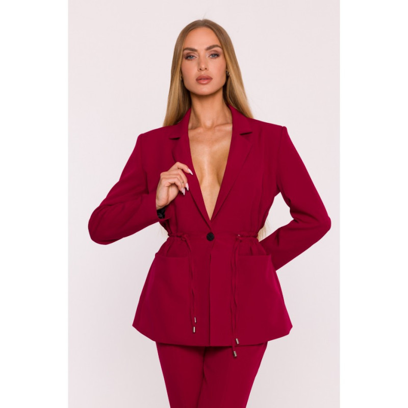 M873 Marynarka marszczona w talii - bordowa