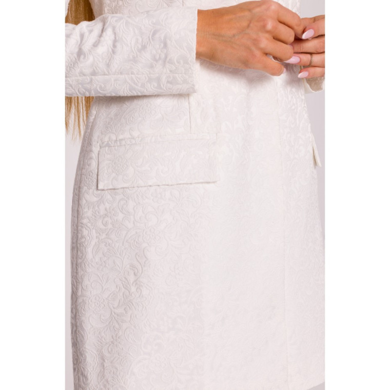 M881 Żakardowa sukienka marynarkowa - śmietankowa