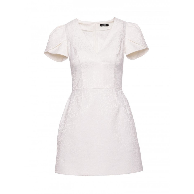 M882 Żakardowa mini sukienka - śmietankowa