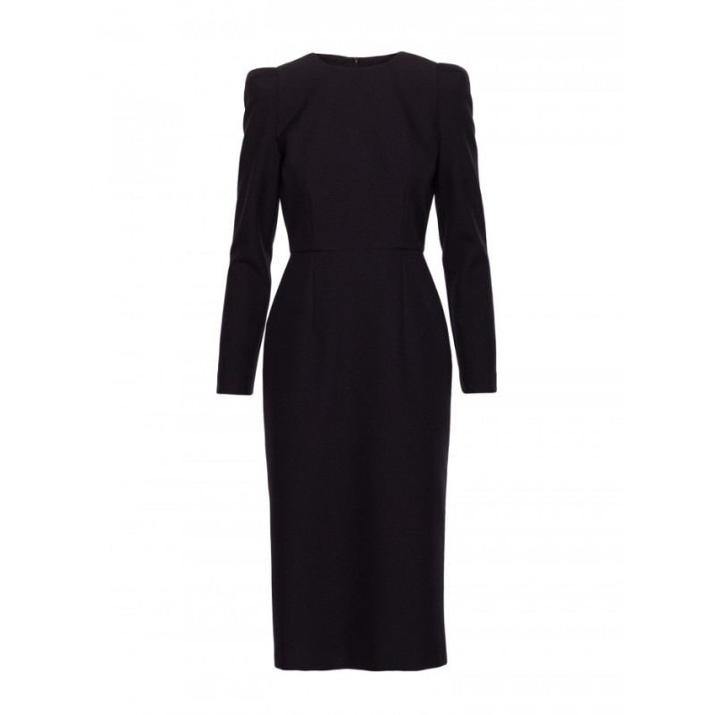 S412 Sukienka ołówkowa z ozdobnymi ramionami - czarna