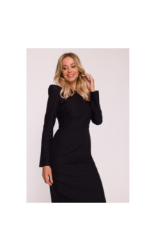 S412 Sukienka ołówkowa z ozdobnymi ramionami - czarna