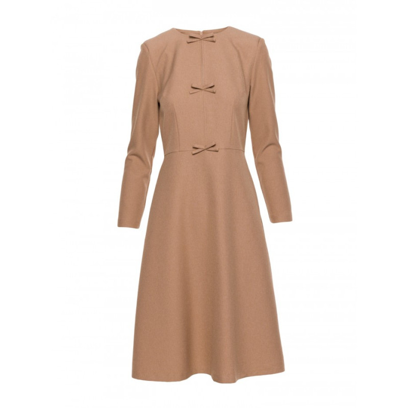 S413 Sukienka z kokardkami - beżowa