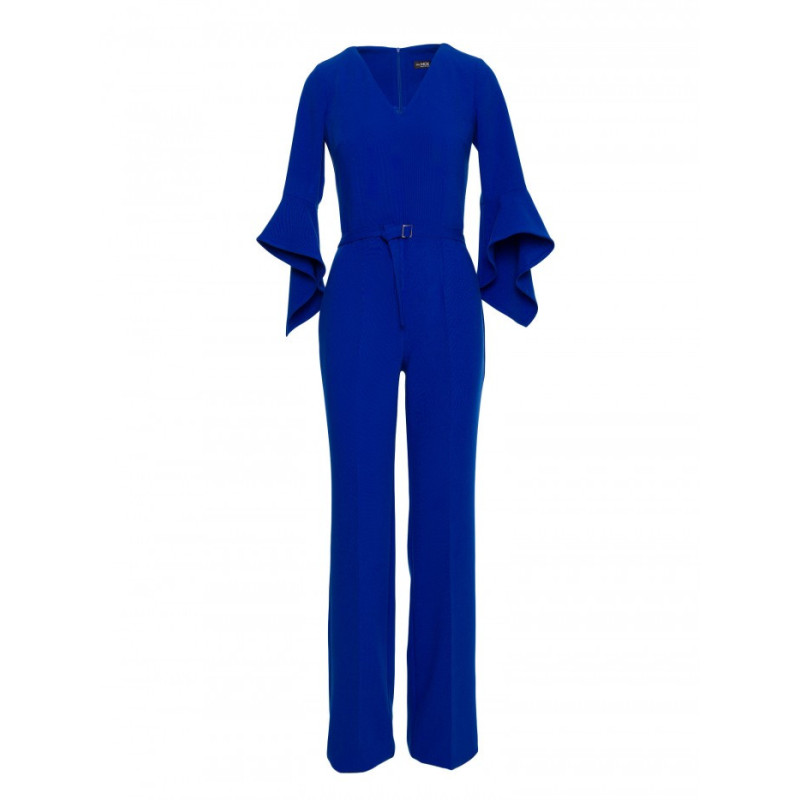 S416 Kombinezon z rękawami z falbaną - chabrowy