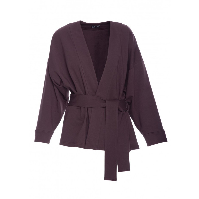 B297 Blezer narzutka z paskiem - gorzka czekolada