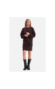 B298 Sukienka dzianinowa z zakładkami - gorzka czekolada