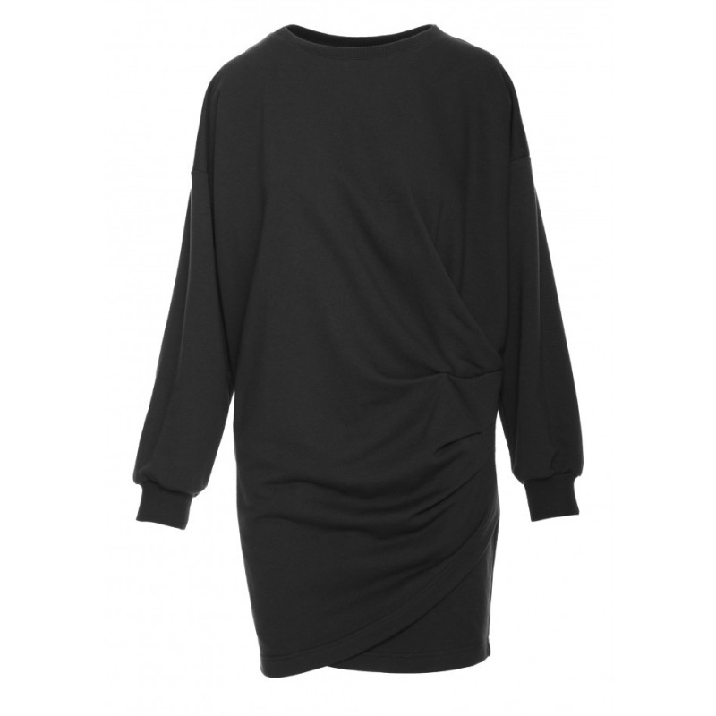 B298 Sukienka dzianinowa z zakładkami - czarna