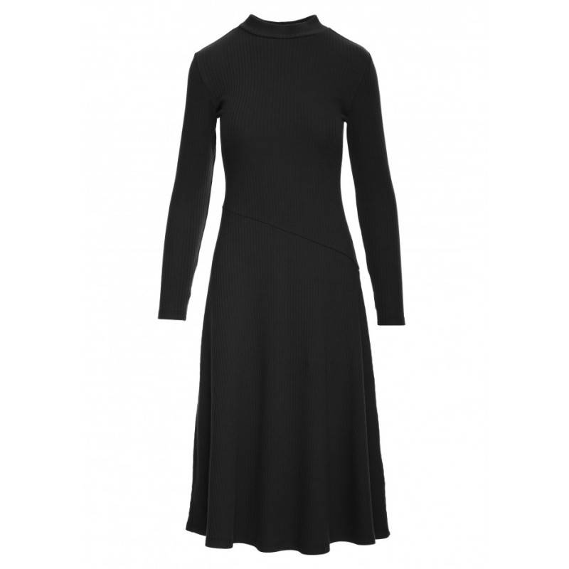 B299 Sukienka z dzianiny prążkowanej - czarna