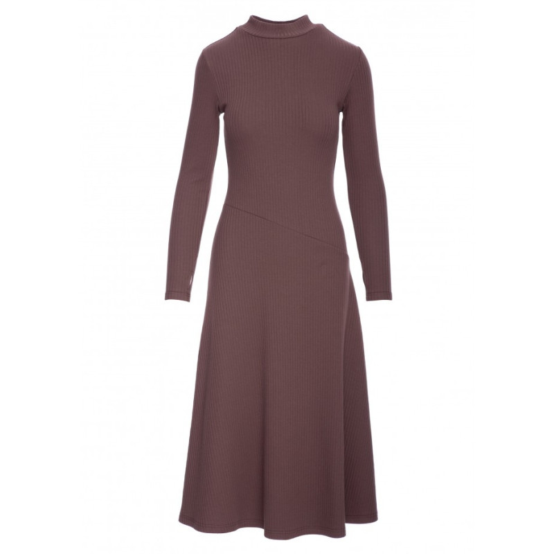 B299 Sukienka z dzianiny prążkowanej - brązowa