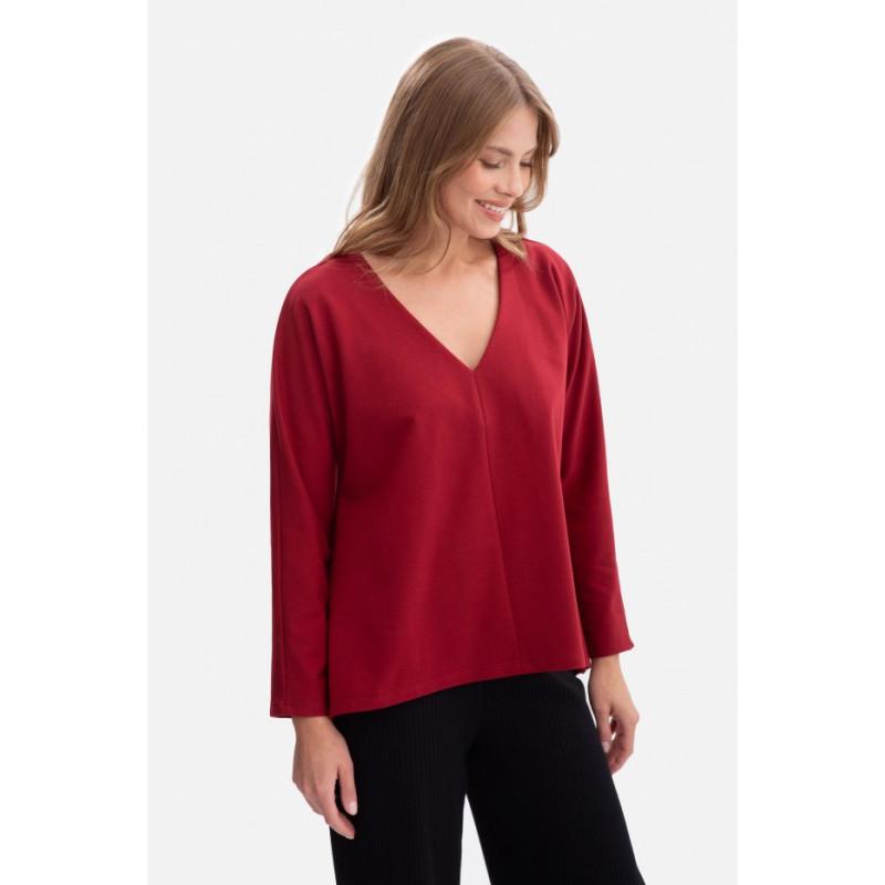 B304 Bluzka dzianinowa z dekoltem V - bordowa
