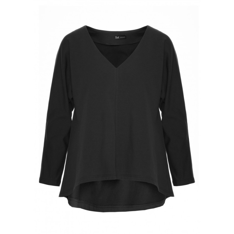 B304 Bluzka dzianinowa z dekoltem V - czarna
