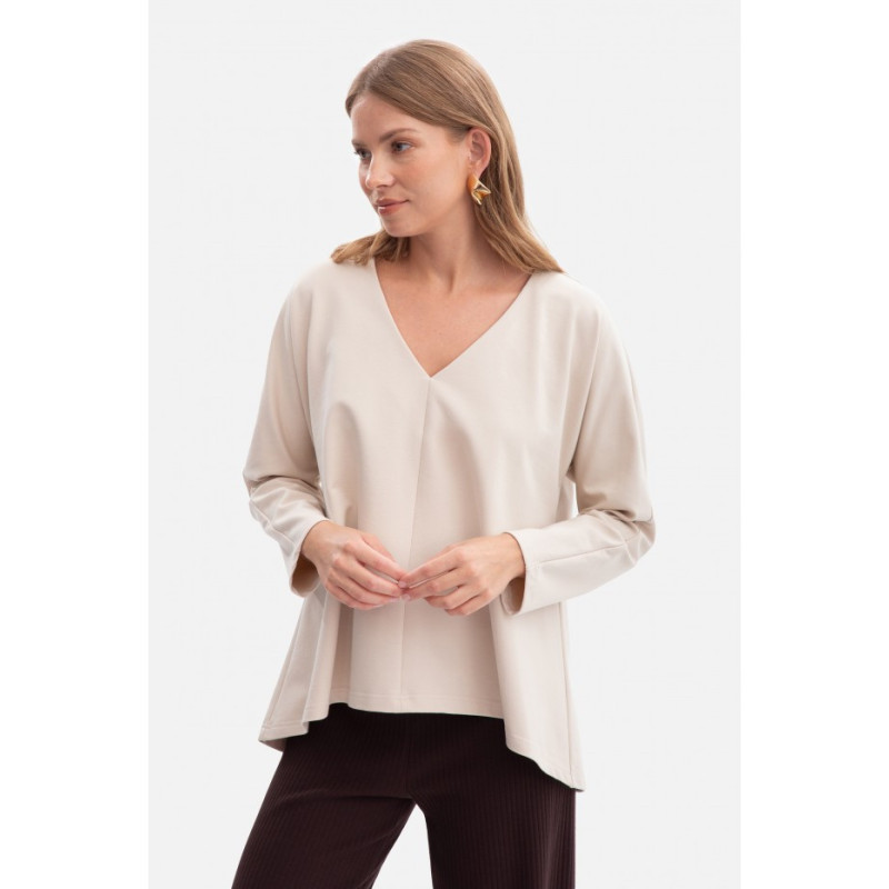 B304 Bluzka dzianinowa z dekoltem V - piaskowa