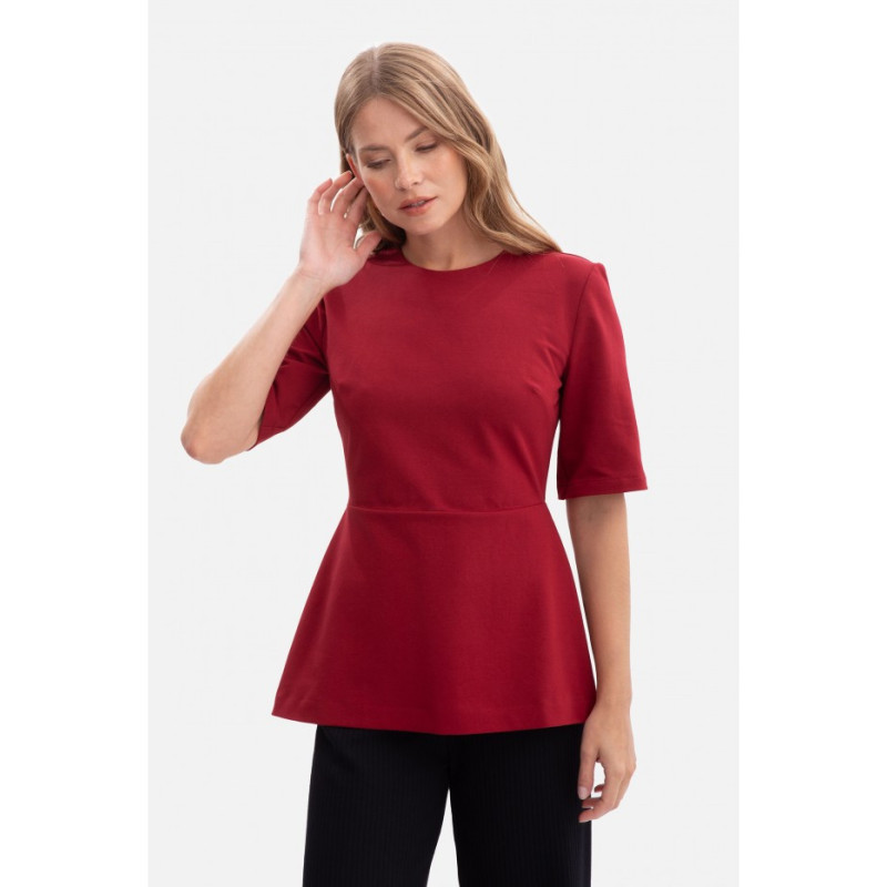B305 Bluzka dzianinowa z baskinką - bordowa