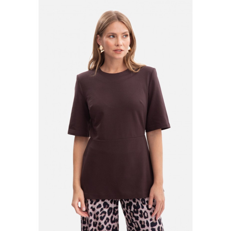 B305 Bluzka dzianinowa z baskinką - gorzka czekolada