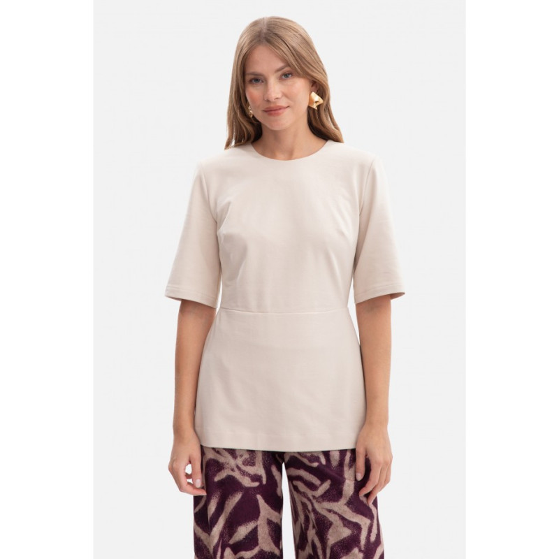 B305 Bluzka dzianinowa z baskinką - piaskowa