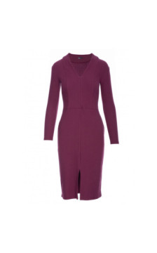 B307 Sukienka ołówkowa z dzianiny prążkowanej - śliwkowa