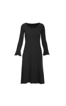 B308 Sukienka midi z dzianiny prążkowanej z dekoltem - czarna