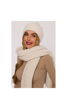 M895 Czapka splot prążkowany - ecru
