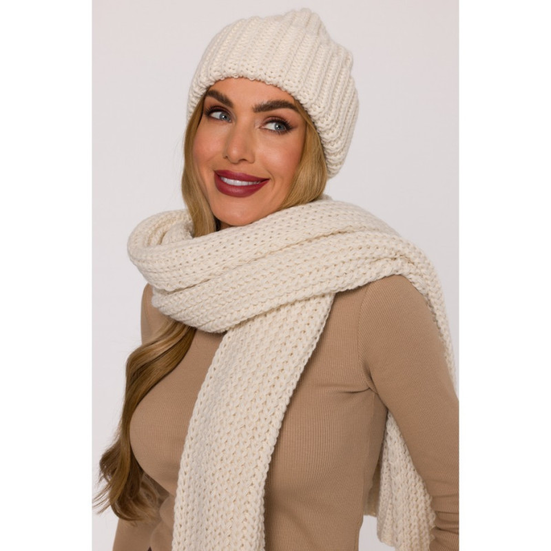 M895 Czapka splot prążkowany - ecru