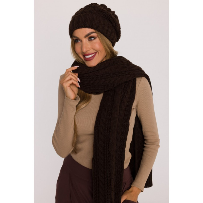 M897 Czapka splot warkocz - brązowa