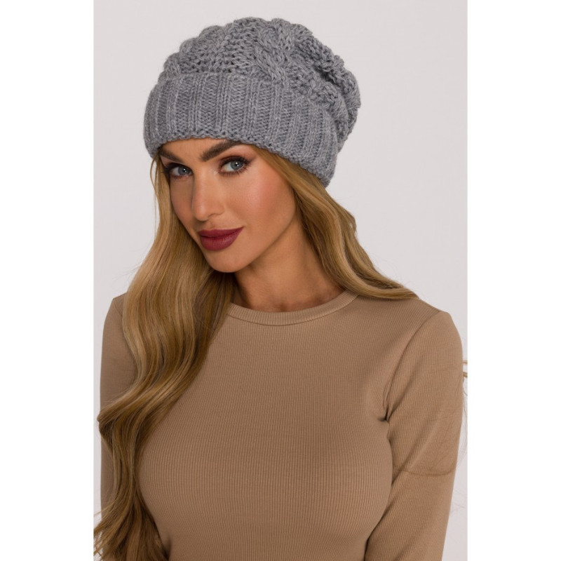 M897 Czapka splot warkocz - szara