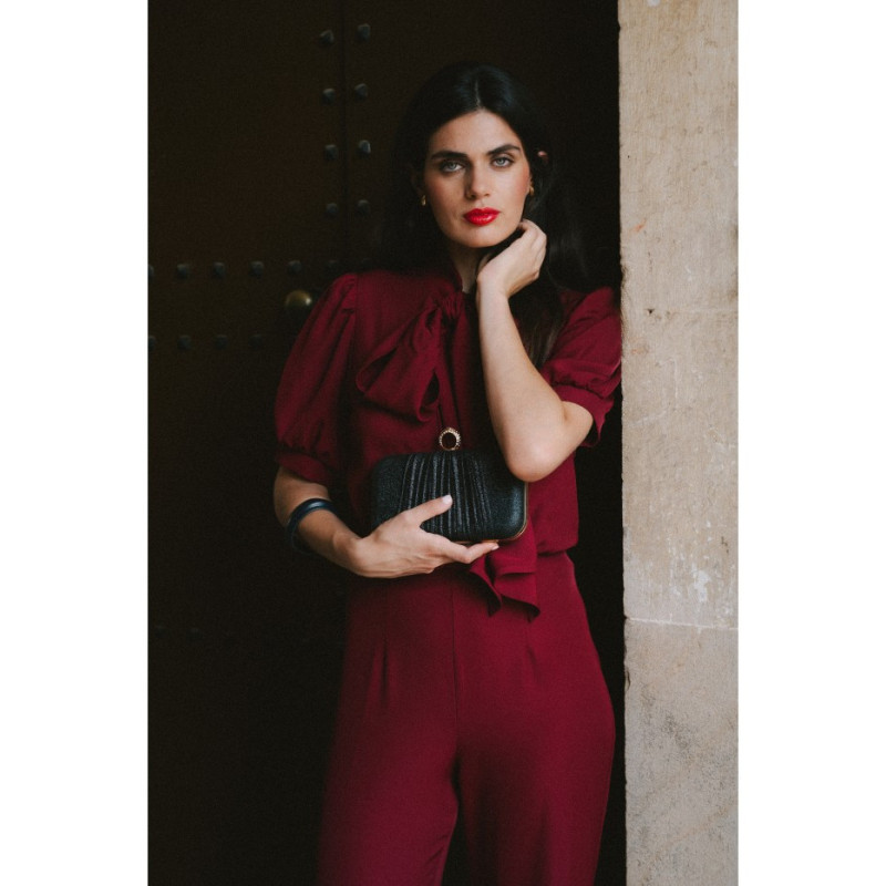 S421 Kombinezon z wiązaną kokardą - bordowy