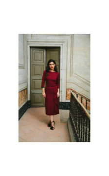 S425 Sukienka z falbaną - bordowa