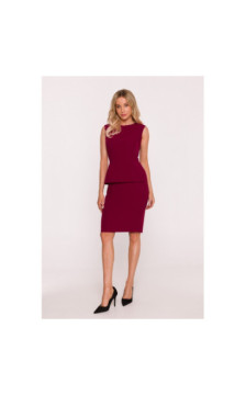 S427 Sukienka ołówkowa z baskinką - bordowa