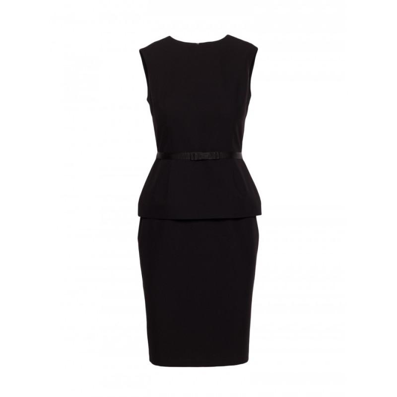 S427 Sukienka ołówkowa z baskinką - czarna