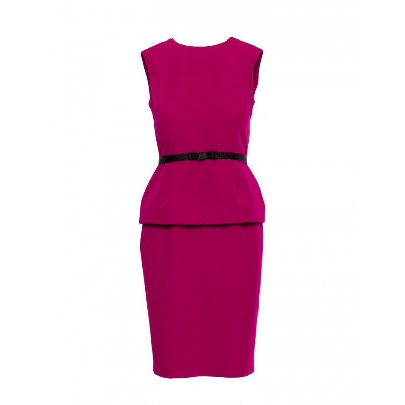S427 Sukienka ołówkowa z baskinką - śliwkowa
