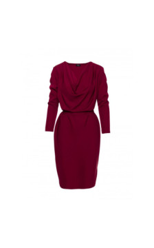 S428 Sukienka z drapowanym dekoltem - bordowa