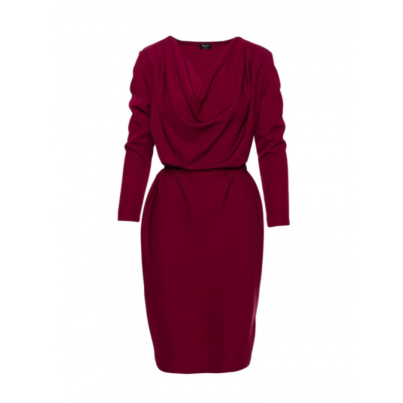 S428 Sukienka z drapowanym dekoltem - bordowa