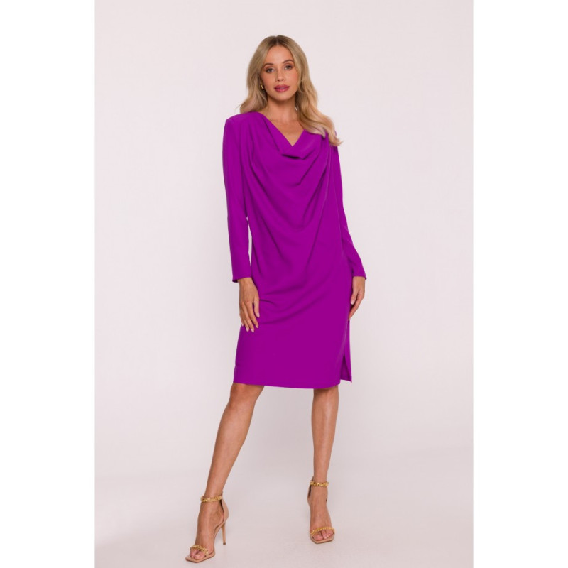 S428 Sukienka z drapowanym dekoltem - lawendowa
