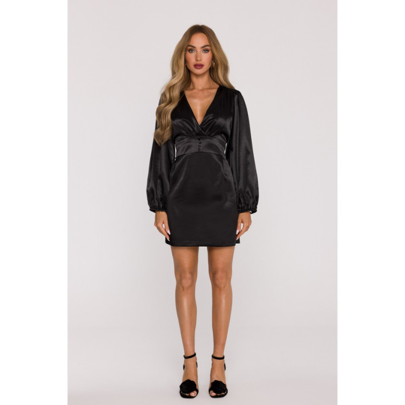 M888 Sukienka mini z bufiastymi rękawami - czarna