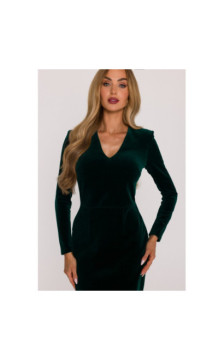 M889 Sukienka welurowa z dekoltem - zielona