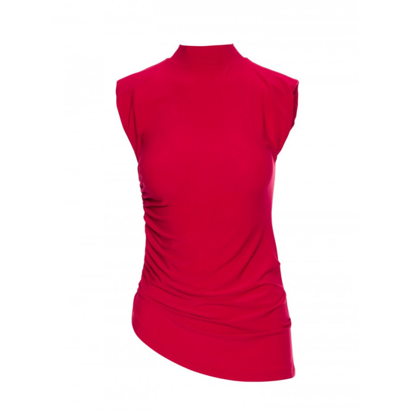 M890 Komplet z marszczoną bluzką i szerokimi spodniami - czerwony