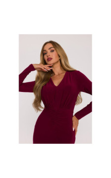 M891 Sukienka maxi z szarfą - bordowa
