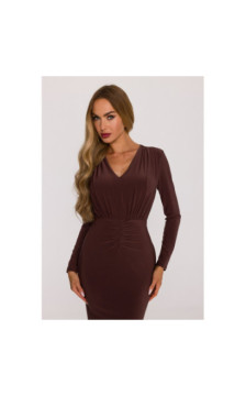 M891 Sukienka maxi z szarfą - brązowa