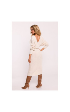 M810 Sukienka swetrowa z dekoltem kopertowym i paskiem - kość słoniowa