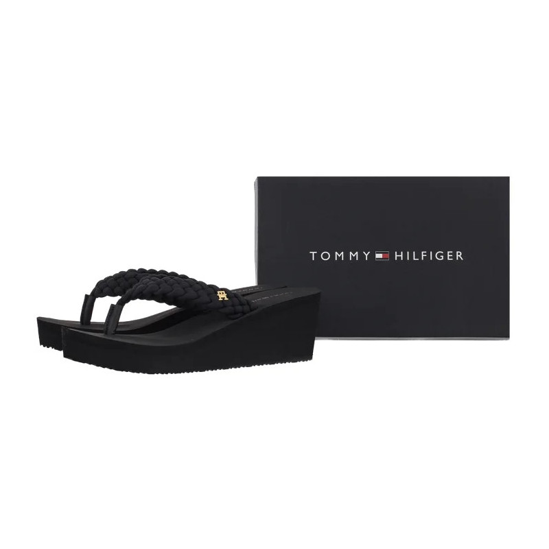 Tommy Hilfiger TH Wedge Braided Summer Sandal Black FW0FW09198 BDS (TH1441-b) shoes
