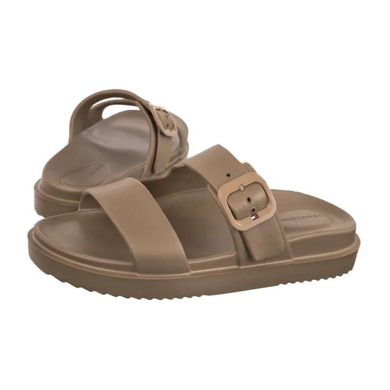 Tommy Hilfiger Th Double Strap Sandal Pearl Safari Canvas Pearlized FW0FW09114 0HT (TH1475-a) Women's Shoes/Flip Flops
