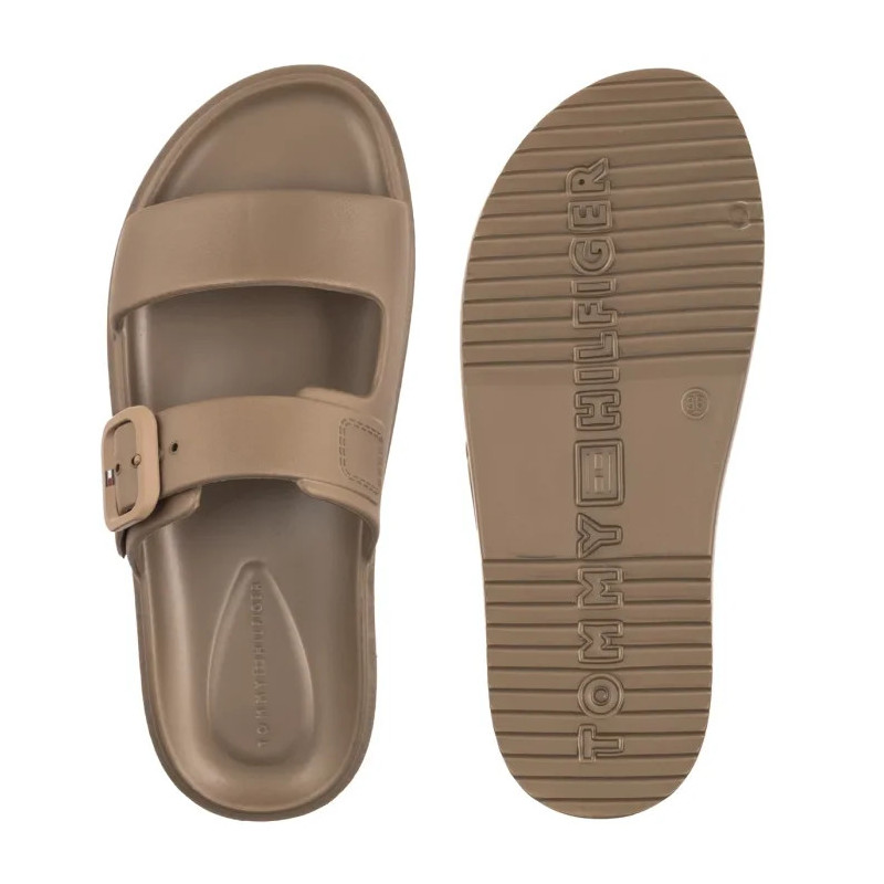 Tommy Hilfiger Th Double Strap Sandal Pearl Safari Canvas Pearlized FW0FW09114 0HT (TH1475-a) Women's Shoes/Flip Flops