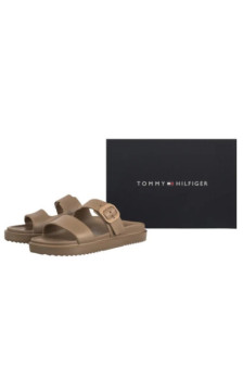 Tommy Hilfiger Th Double Strap Sandal Pearl Safari Canvas Pearlized FW0FW09114 0HT (TH1475-a) Women's Shoes/Flip Flops