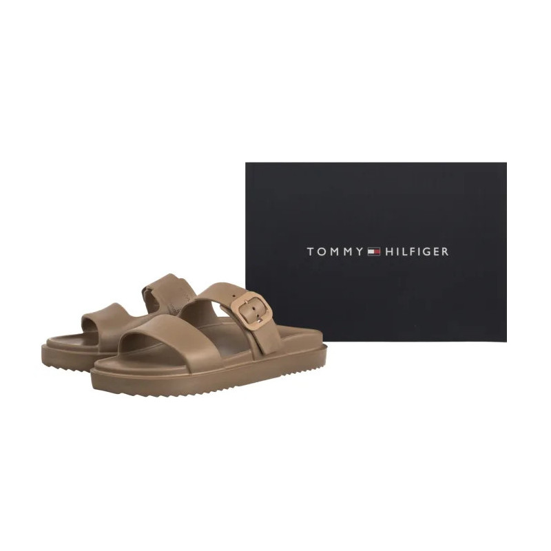 Tommy Hilfiger Th Double Strap Sandal Pearl Safari Canvas Pearlized FW0FW09114 0HT (TH1475-a) Women's Shoes/Flip Flops