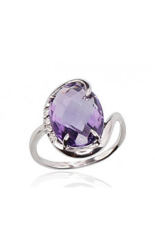 Gold ring 1100023(Au-W)_CZ+AM, White Gold 585°, Zirkons , Amethyst