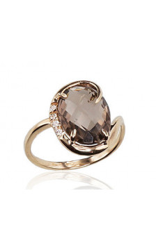 Gold ring 1100023(Au-Y)_CZ+KZSM, Yellow Gold 585°, Zirkons , Smoky Quarz
