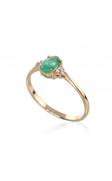 Gold ring 1100091(Au-R+PRh-W)_DI+EM, Red Gold 585°, Rhodium (Plating) , Diamonds , Emerald
