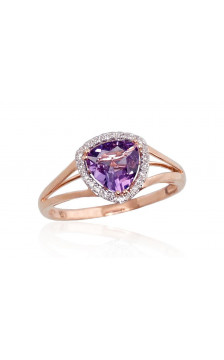 Gold ring 1100092(Au-R+PRh-W)_DI+AM, Red Gold 585°, Rhodium (Plating) , Diamonds , Amethyst