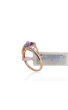 Gold ring 1100092(Au-R+PRh-W)_DI+AM, Red Gold 585°, Rhodium (Plating) , Diamonds , Amethyst
