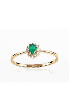 Gold ring 1100100(Au-R+PRh-W)_DI+EM, Red Gold 585°, Rhodium (Plating) , Diamonds , Emerald