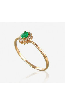 Gold ring 1100100(Au-R+PRh-W)_DI+EM, Red Gold 585°, Rhodium (Plating) , Diamonds , Emerald